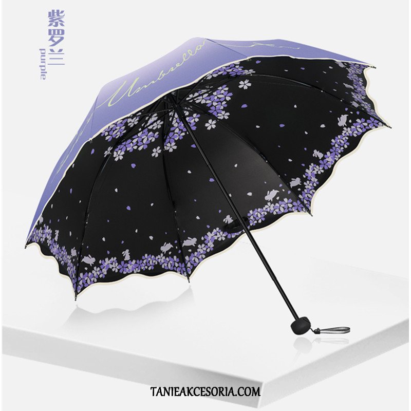 Damskie Parasol Damska Oryginalne Trzykrotnie, Parasol Ochrona Przed Słońcem Wielofunkcyjne Anty-uv Blau Schwarz