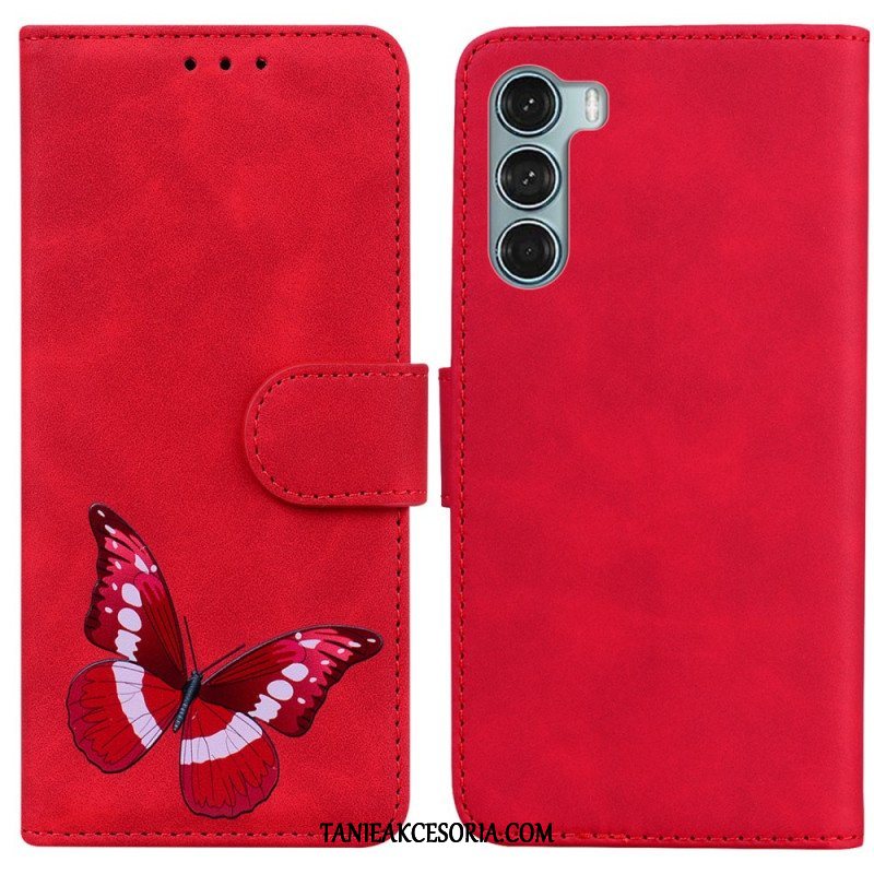 Etui Folio do Moto G200 5G Motyl Dotykający Skóry