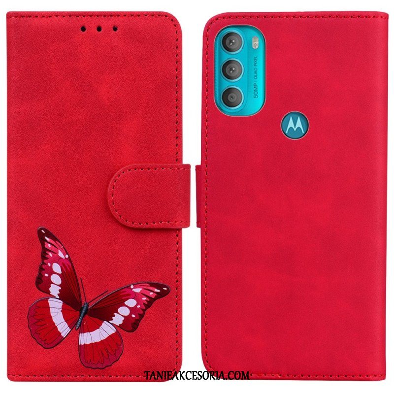 Etui Folio do Moto G71 5G Motyl Dotykający Skóry