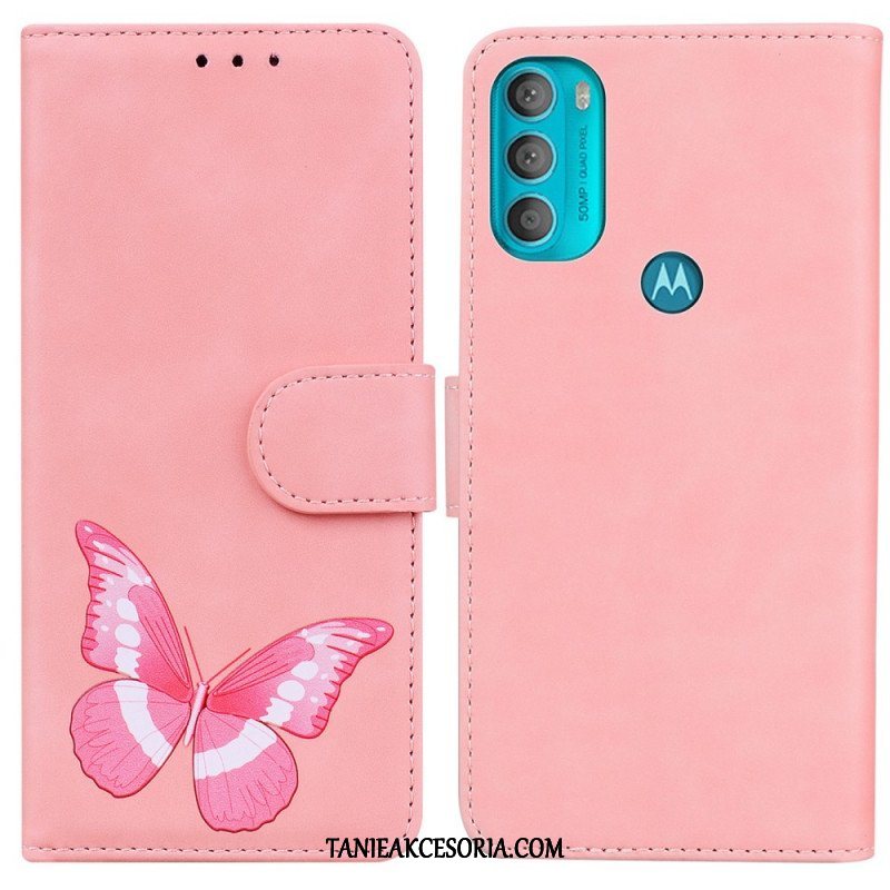 Etui Folio do Moto G71 5G Motyl Dotykający Skóry