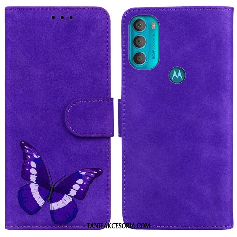 Etui Folio do Moto G71 5G Motyl Dotykający Skóry