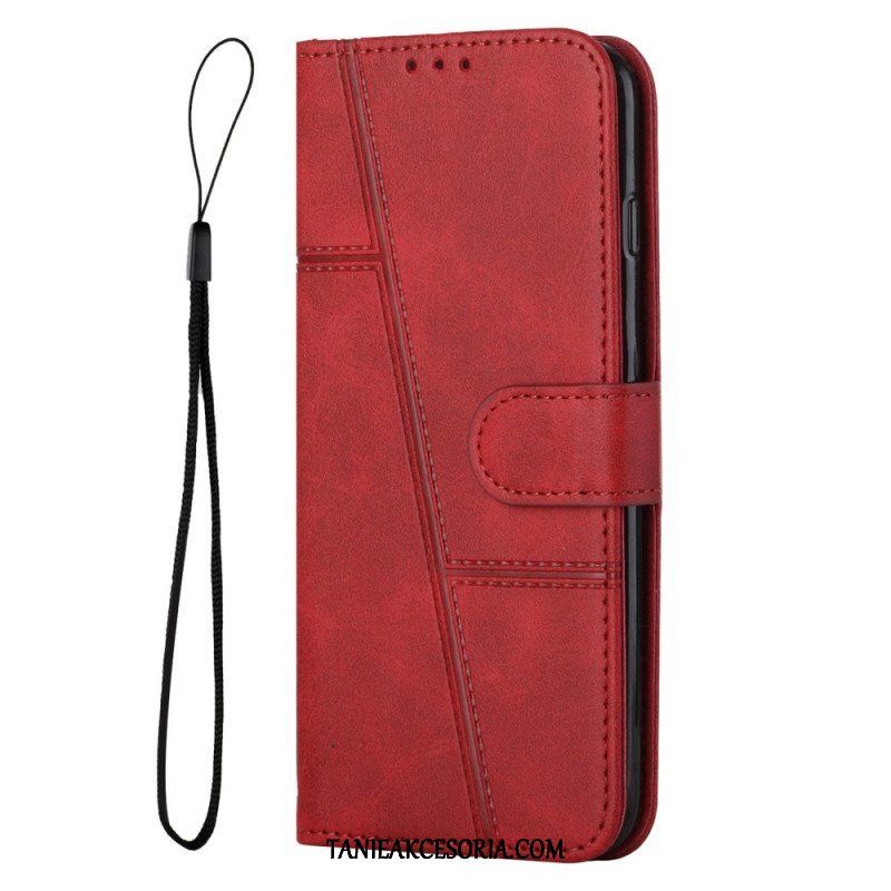 Etui Folio do Moto G73 5G z Łańcuch Linie Paska Z Efektem Skóry