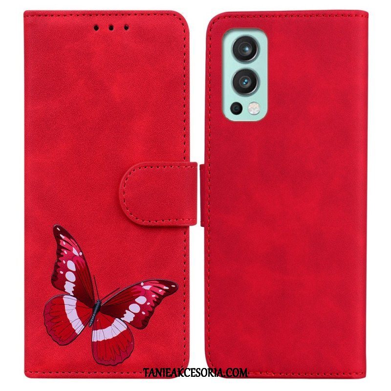 Etui Folio do OnePlus Nord 2 5G Motyl Dotykający Skóry