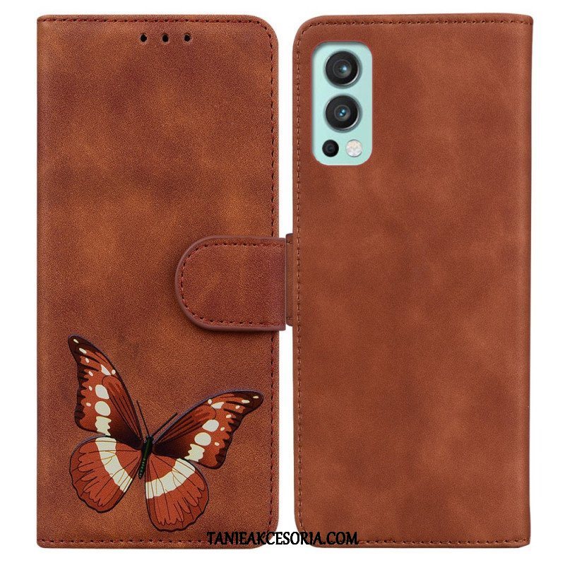 Etui Folio do OnePlus Nord 2 5G Motyl Dotykający Skóry