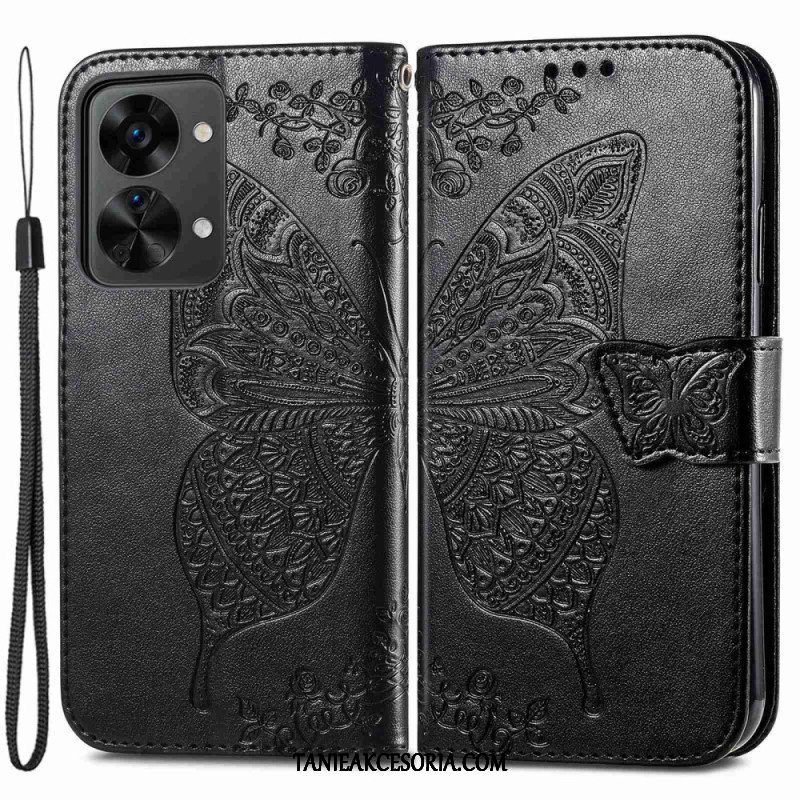 Etui Folio do OnePlus Nord 2T 5G z Łańcuch Etui Na Karty Ze Smyczą Butterfly