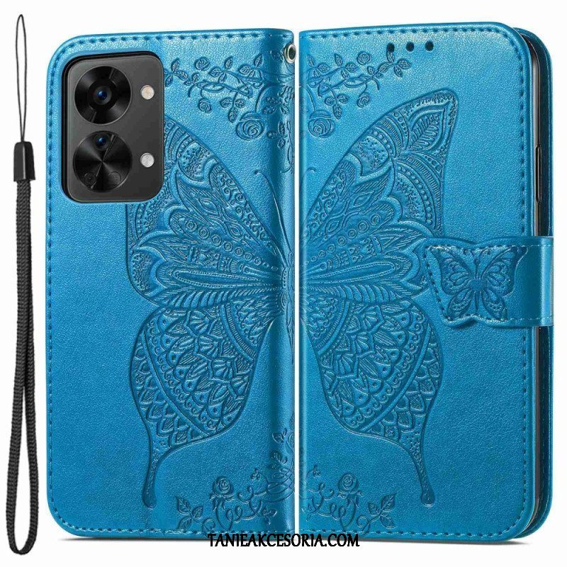 Etui Folio do OnePlus Nord 2T 5G z Łańcuch Etui Na Karty Ze Smyczą Butterfly