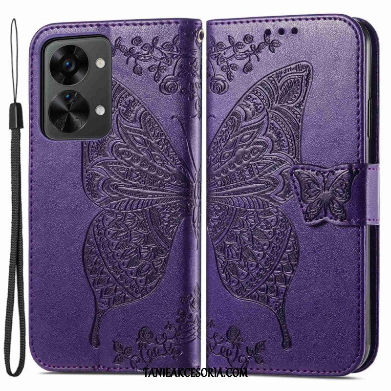 Etui Folio do OnePlus Nord 2T 5G z Łańcuch Etui Na Karty Ze Smyczą Butterfly