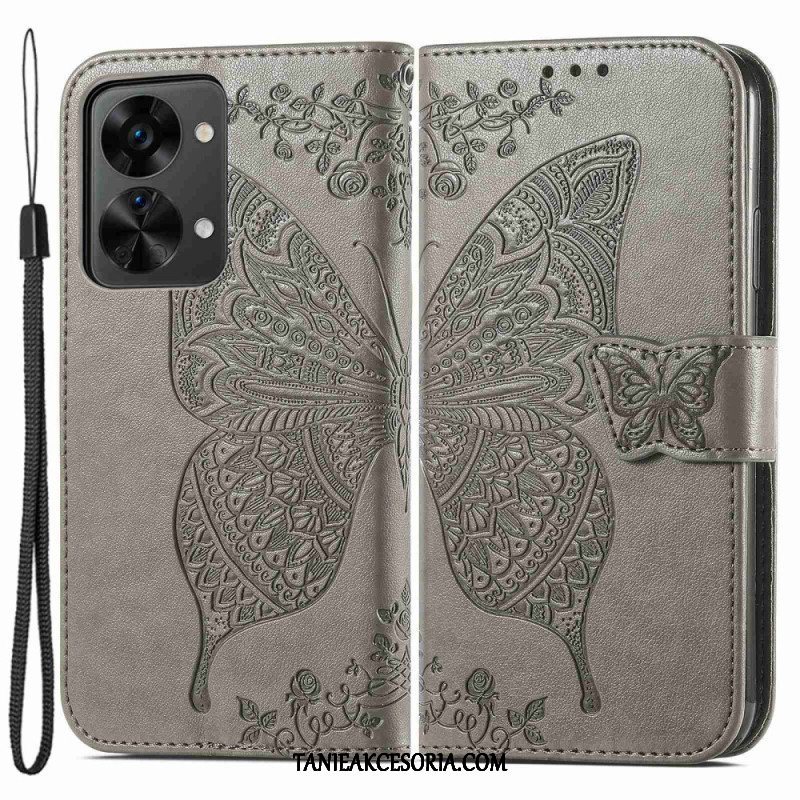 Etui Folio do OnePlus Nord 2T 5G z Łańcuch Etui Na Karty Ze Smyczą Butterfly