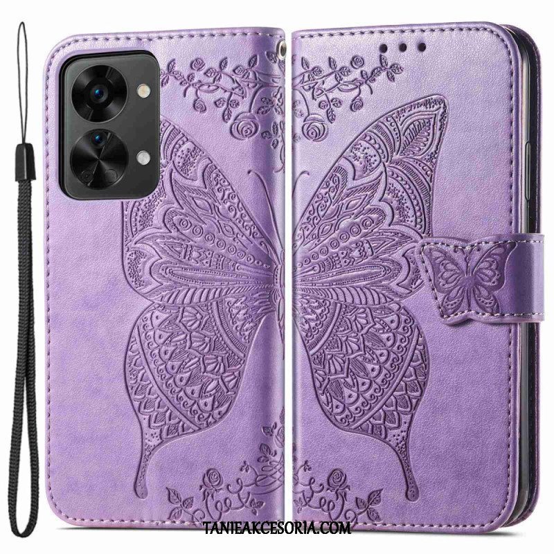 Etui Folio do OnePlus Nord 2T 5G z Łańcuch Etui Na Karty Ze Smyczą Butterfly