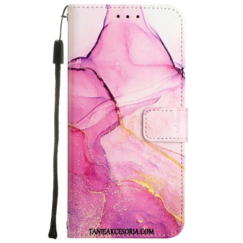 Etui Folio do Oppo A54 5G / A74 5G Marmur Ze Smyczą