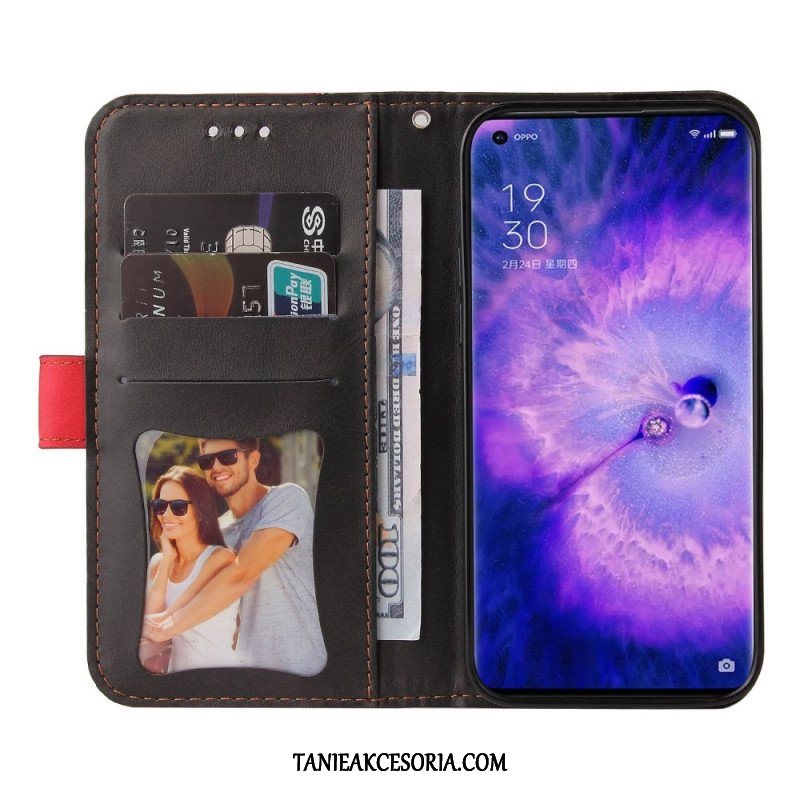 Etui Folio do Oppo Find X5 z Łańcuch Dwukolorowy Pasek Premium