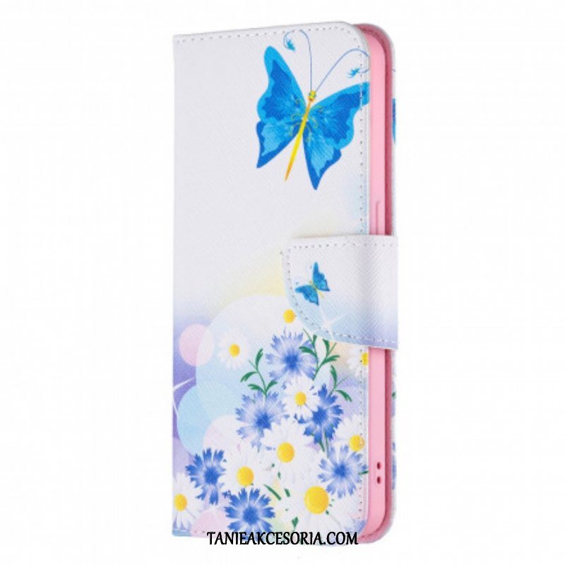 Etui Folio do Oppo Reno 6 5G Malowane Motyle I Kwiaty