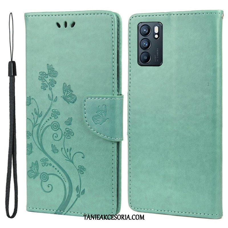 Etui Folio do Oppo Reno 6 5G Motyle I Kwiaty