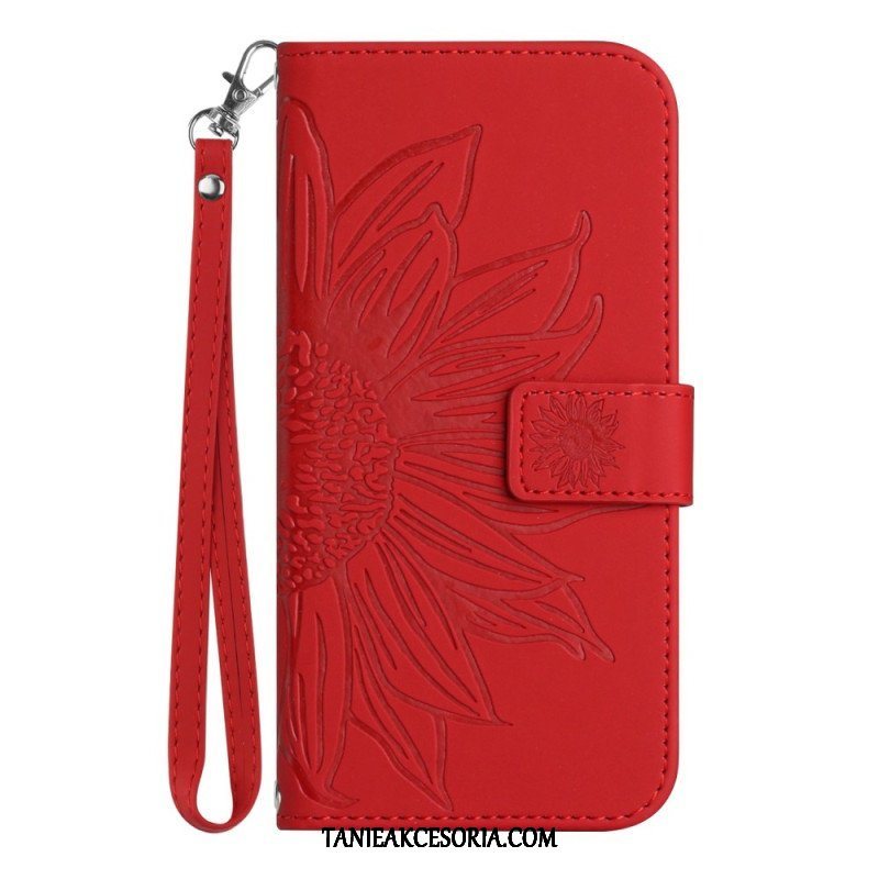 Etui Folio do Poco M4 5G Słonecznik Z Smyczą