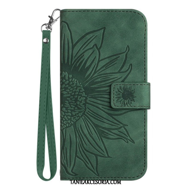 Etui Folio do Poco M4 5G Słonecznik Z Smyczą