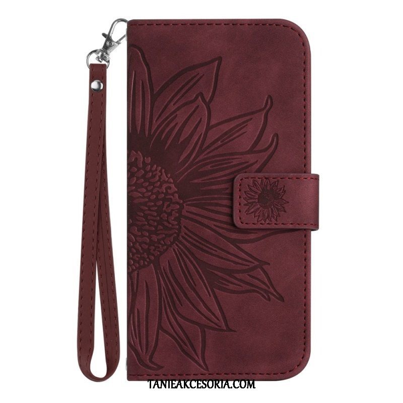 Etui Folio do Poco M4 5G Słonecznik Z Smyczą