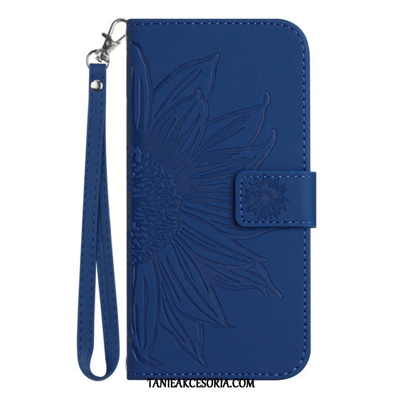 Etui Folio do Poco M4 5G Słonecznik Z Smyczą