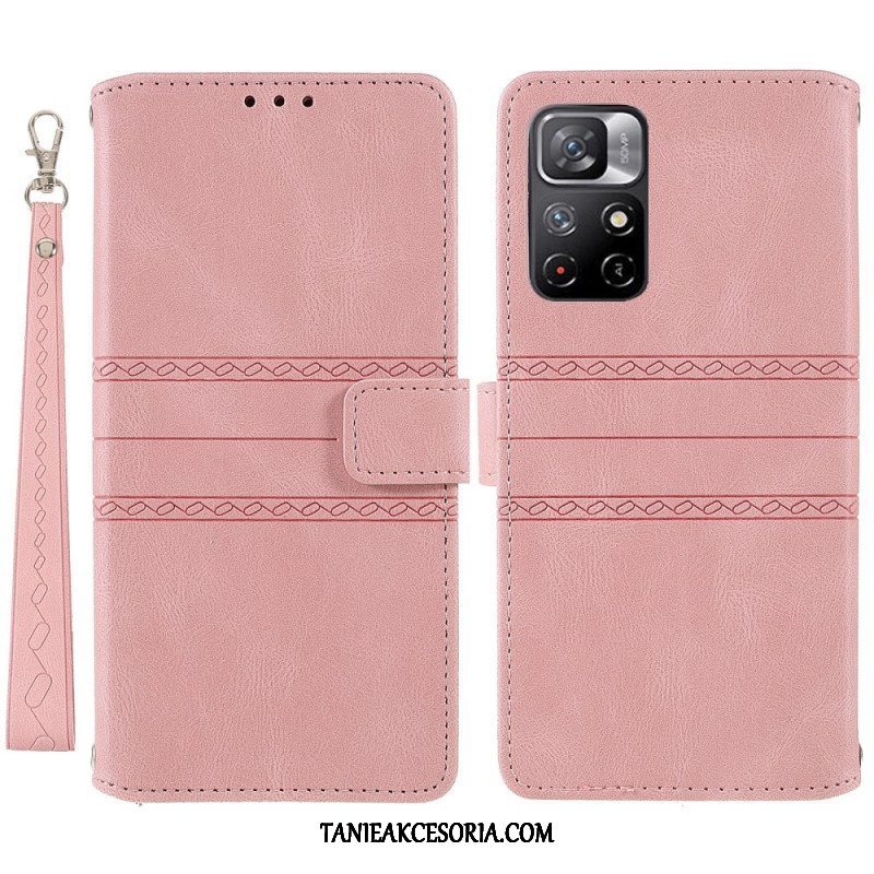 Etui Folio do Poco M4 Pro 5G Koronkowe Szwy