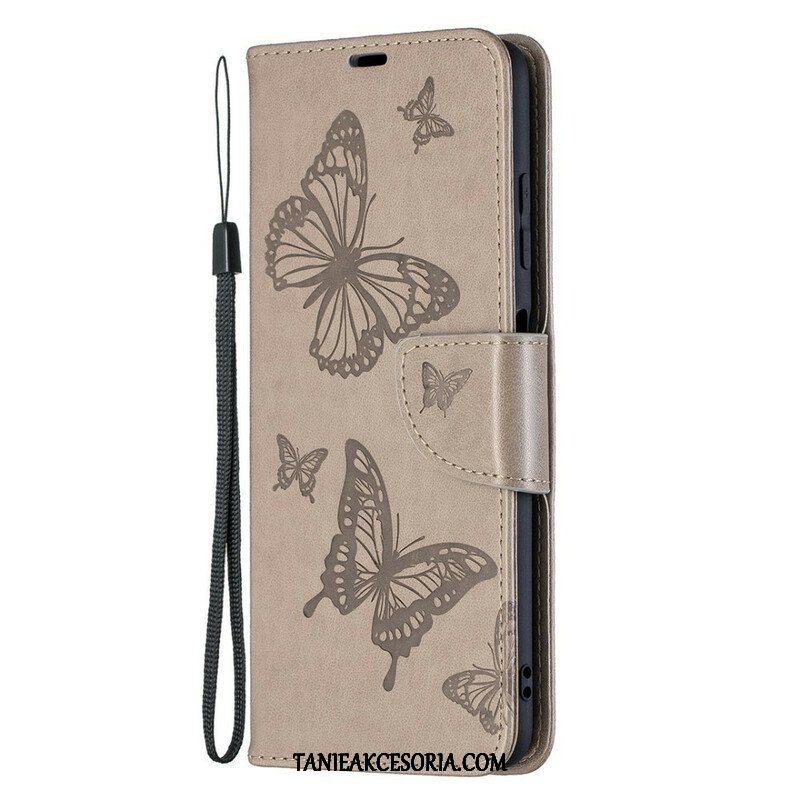 Etui Folio do Poco X3 / X3 Pro / X3 NFC z Łańcuch Paski Z Nadrukiem Motyli