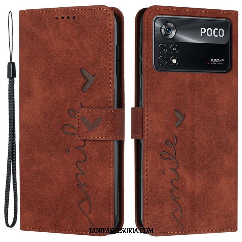 Etui Folio do Poco X4 Pro 5G z Łańcuch Pasiasty Uśmiech