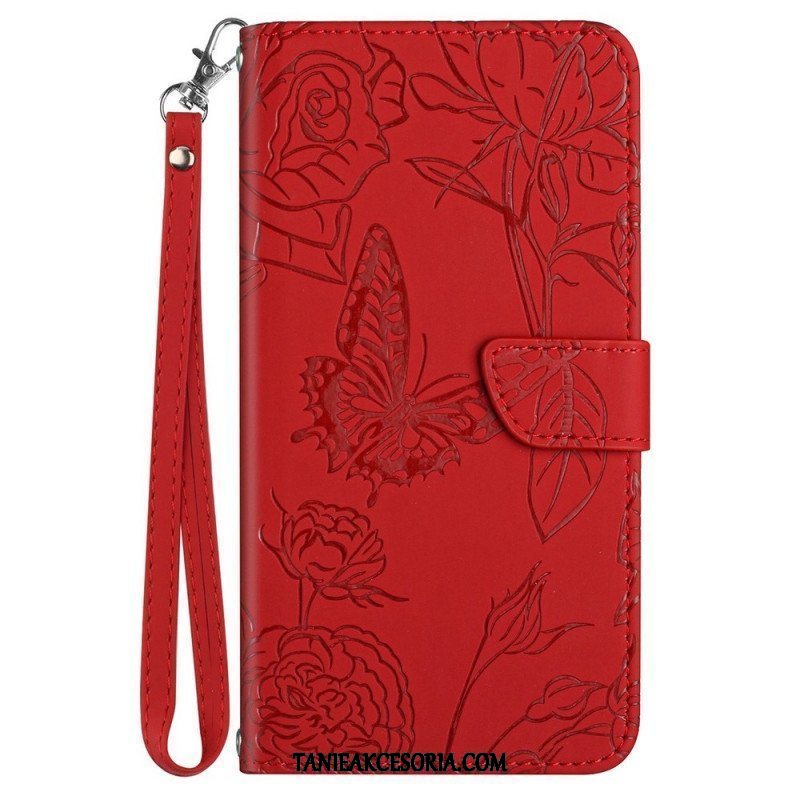 Etui Folio do Samsung Galaxy A13 Motyl Ze Smyczą