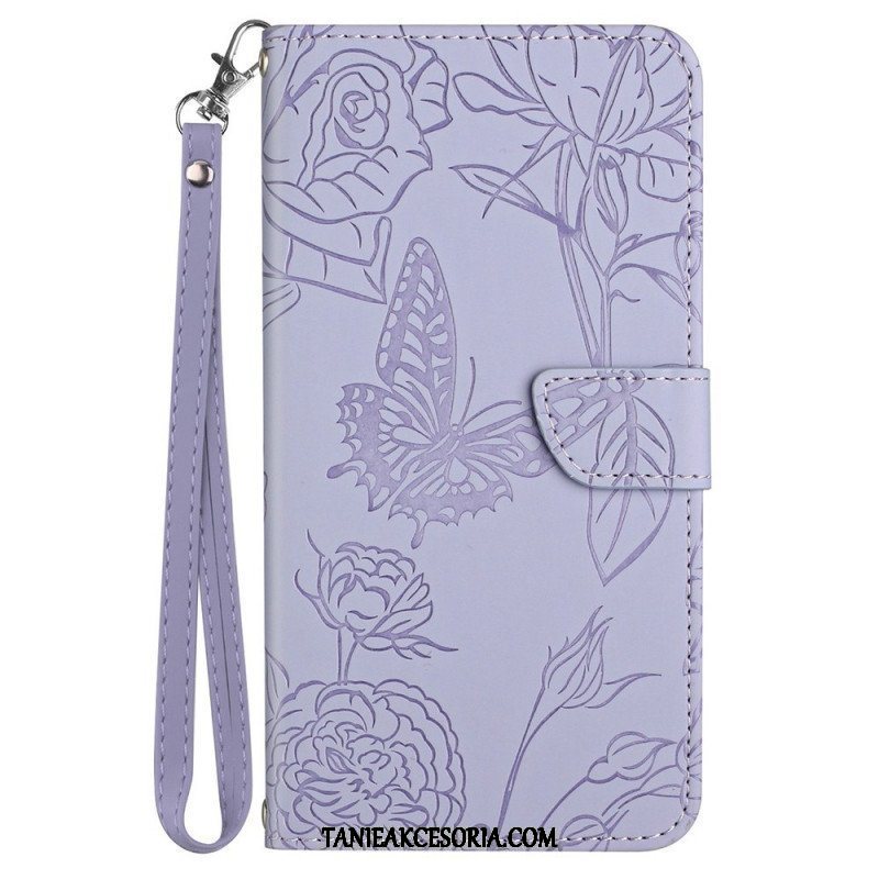 Etui Folio do Samsung Galaxy A13 Motyl Ze Smyczą