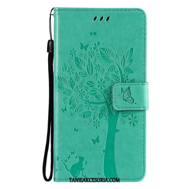 Etui Folio do Samsung Galaxy M12 / A12 z Łańcuch Drzewo I Pasiasty Kot