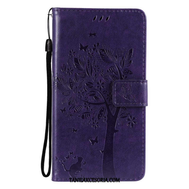 Etui Folio do Samsung Galaxy M12 / A12 z Łańcuch Drzewo I Pasiasty Kot