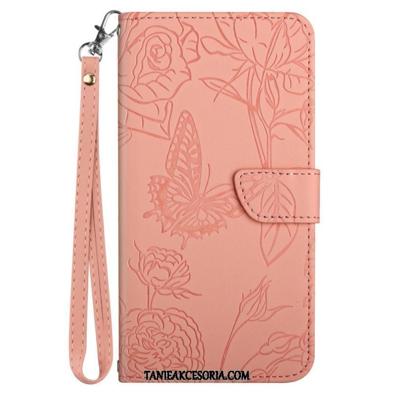 Etui Folio do Samsung Galaxy M23 5G Dyskretne Motyle I Smycz