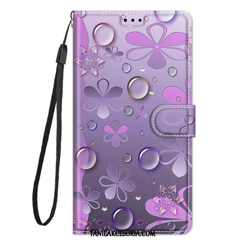 Etui Folio do Samsung Galaxy M23 5G Krople Wody Ze Smyczą