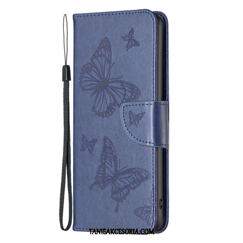 Etui Folio do Samsung Galaxy M23 5G z Łańcuch Paski Z Nadrukiem Motyli