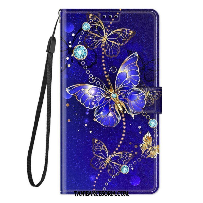 Etui Folio do Samsung Galaxy M23 5G z Łańcuch Wachlarz Motyli Na Pasku