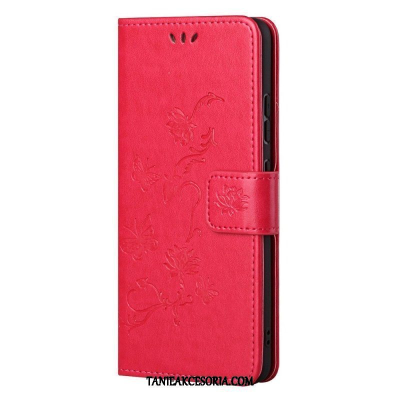 Etui Folio do Samsung Galaxy M52 5G z Łańcuch Pasek W Motyle I Kwiaty