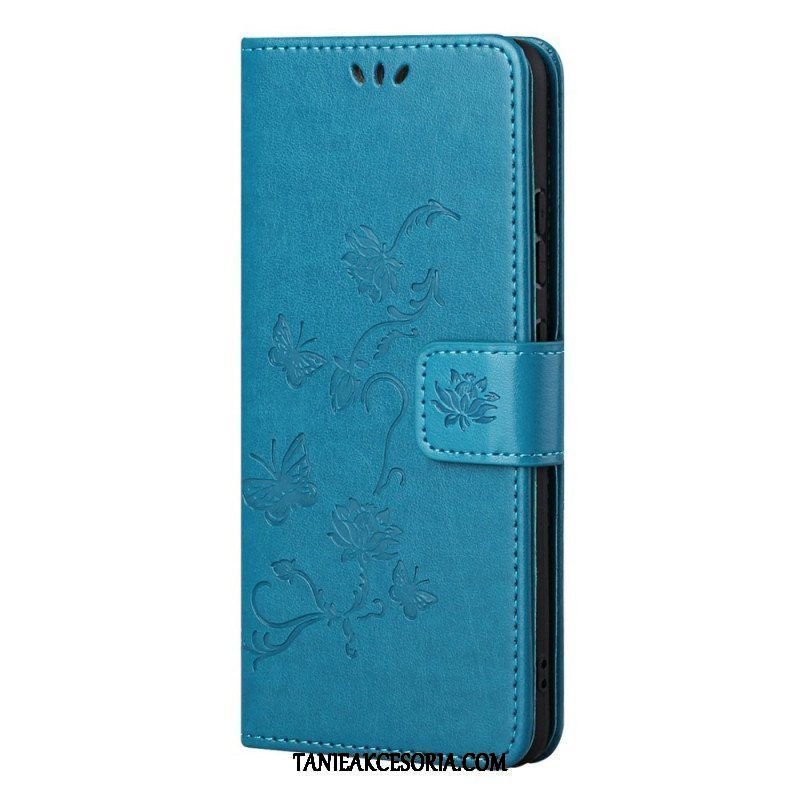 Etui Folio do Samsung Galaxy M52 5G z Łańcuch Pasek W Motyle I Kwiaty