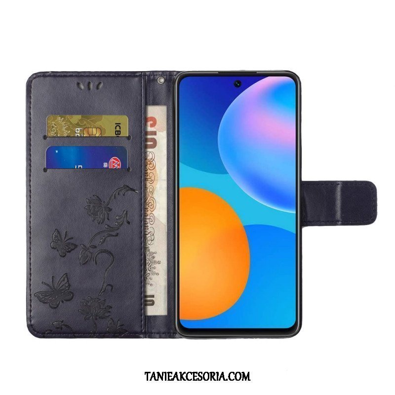 Etui Folio do Samsung Galaxy M52 5G z Łańcuch Pasek W Motyle I Kwiaty