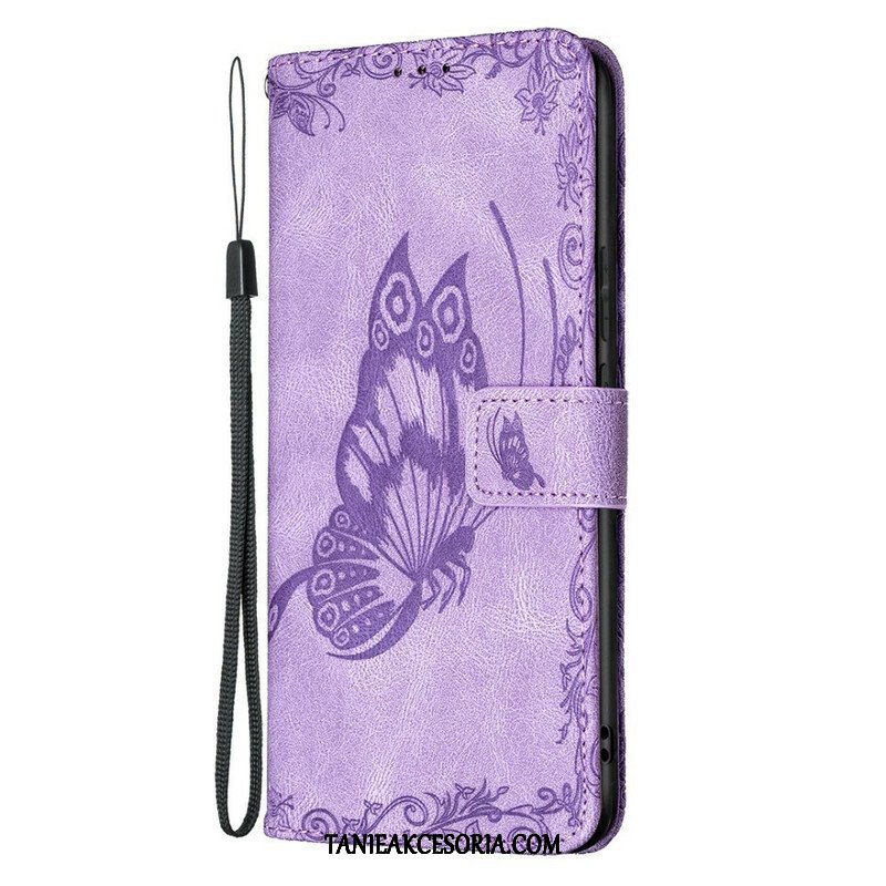 Etui Folio do Samsung Galaxy S21 FE z Łańcuch Barokowy Motyl Z Paskami