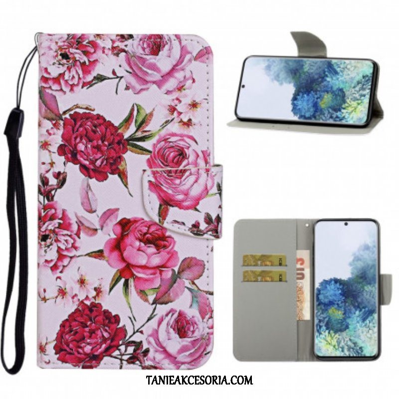 Etui Folio do Samsung Galaxy S21 Ultra 5G Mistrzowskie Kwiaty Z Paskiem