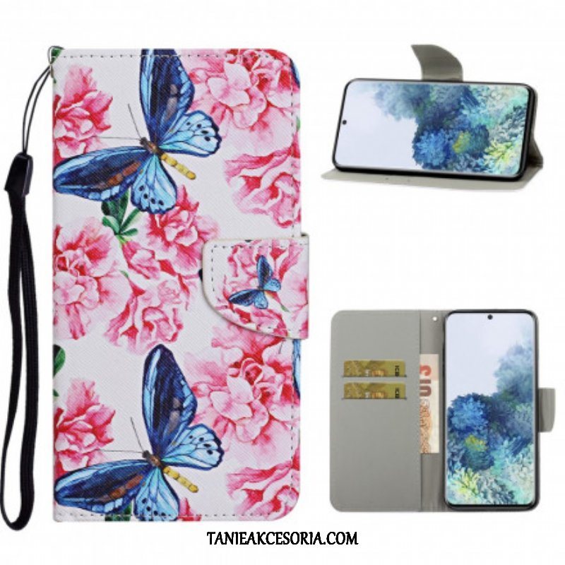 Etui Folio do Samsung Galaxy S21 Ultra 5G Smycz W Kwiaty Motyle