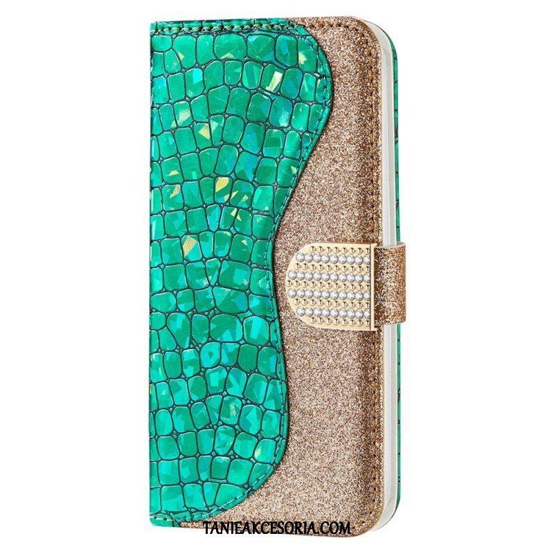 Etui Folio do Samsung Galaxy S22 5G Krokodyle Diamenty