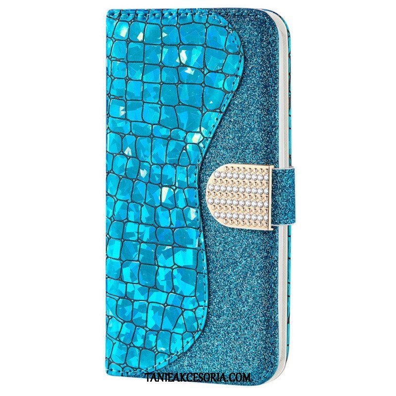 Etui Folio do Samsung Galaxy S22 5G Krokodyle Diamenty