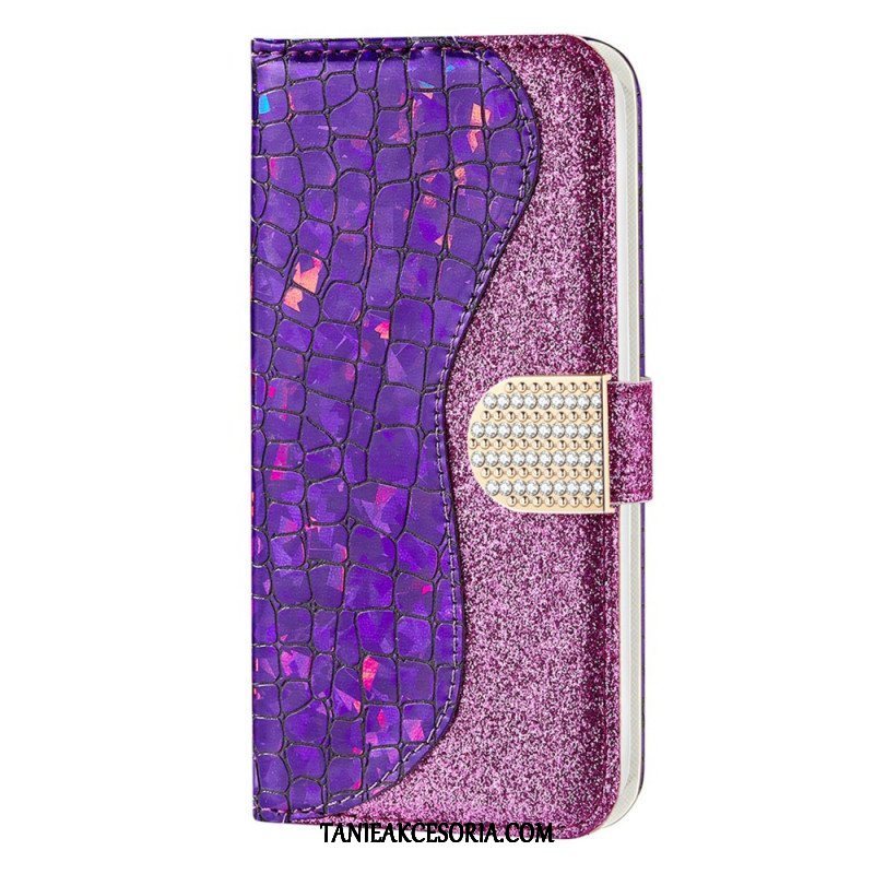 Etui Folio do Samsung Galaxy S22 5G Krokodyle Diamenty