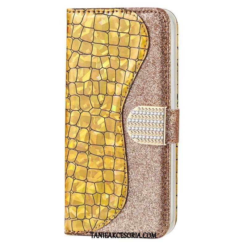 Etui Folio do Samsung Galaxy S22 5G Krokodyle Diamenty