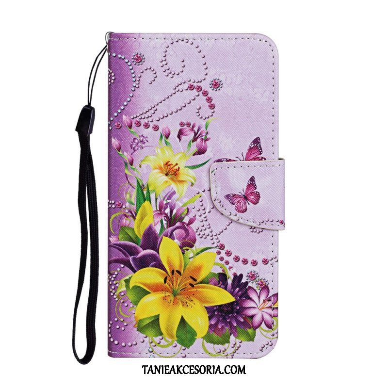 Etui Folio do Samsung Galaxy S22 Ultra 5G Mistrzowskie Kwiaty Z Paskiem