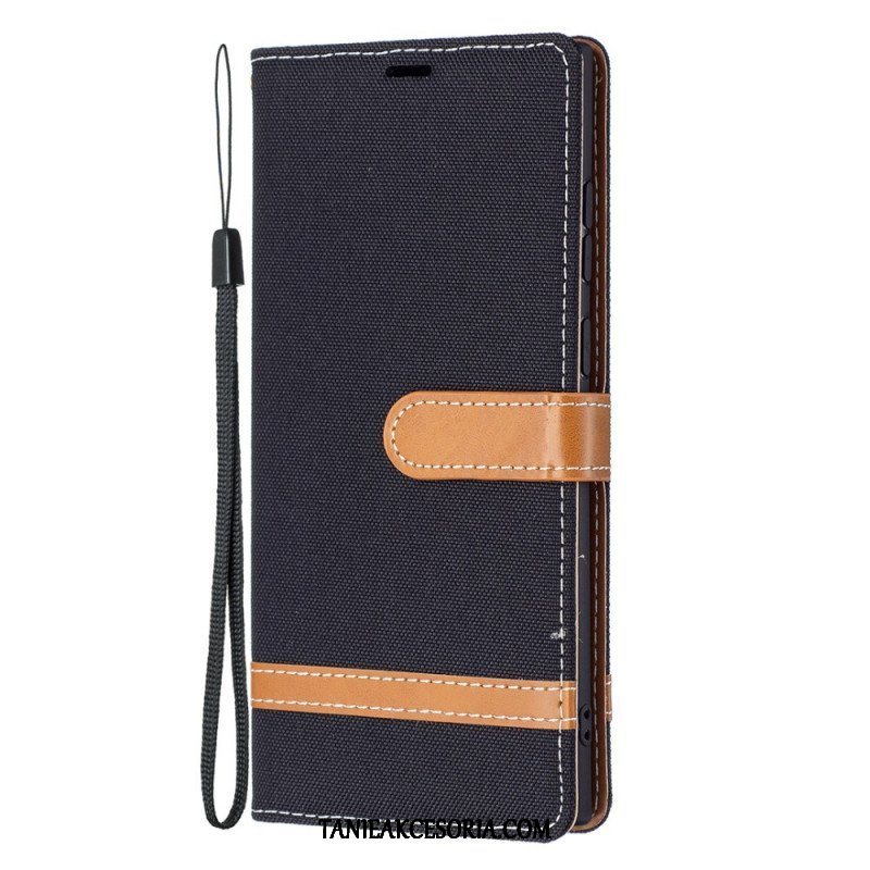 Etui Folio do Samsung Galaxy S22 Ultra 5G z Łańcuch Pasek Z Efektem Tkaniny I Skóry