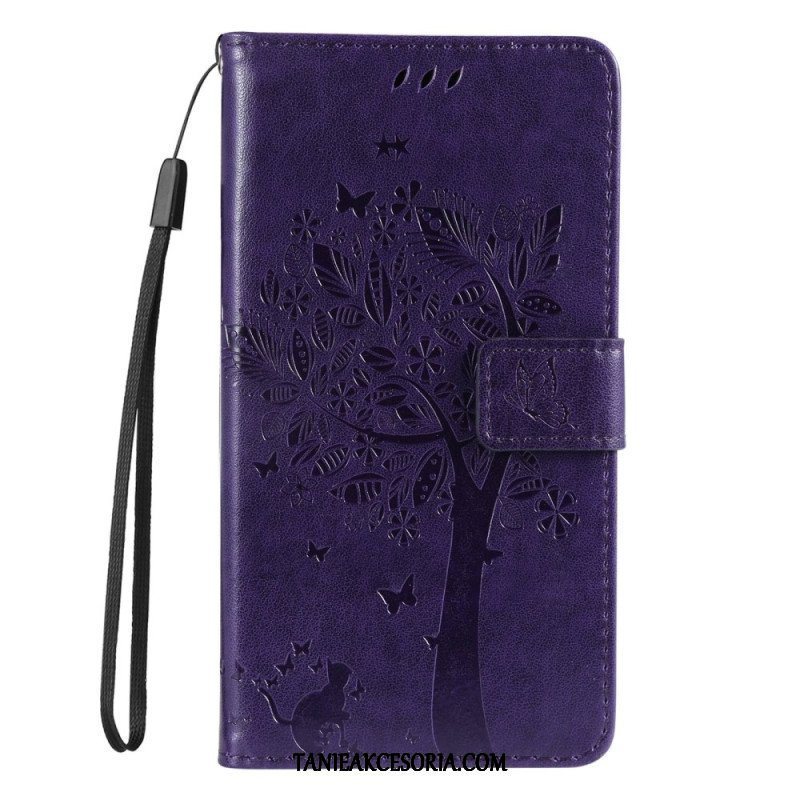 Etui Folio do Samsung Galaxy S23 5G Drapak Dla Kota Ze Smyczą