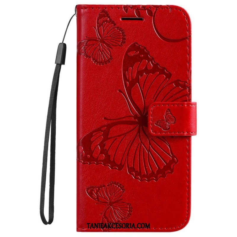 Etui Folio do Samsung Galaxy S23 5G z Łańcuch Gigantyczne Motyle Paskowe