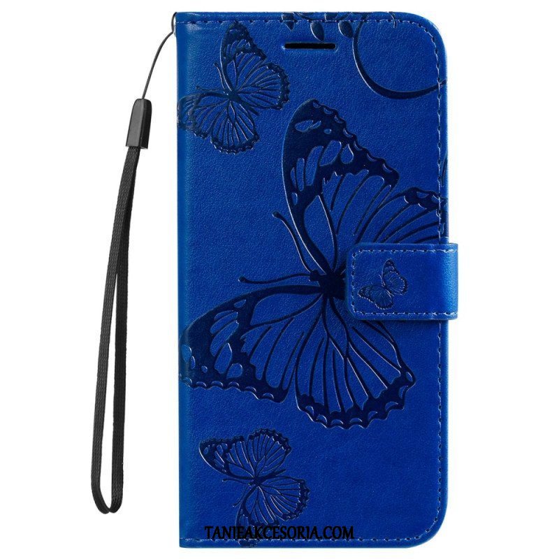 Etui Folio do Samsung Galaxy S23 5G z Łańcuch Gigantyczne Motyle Paskowe