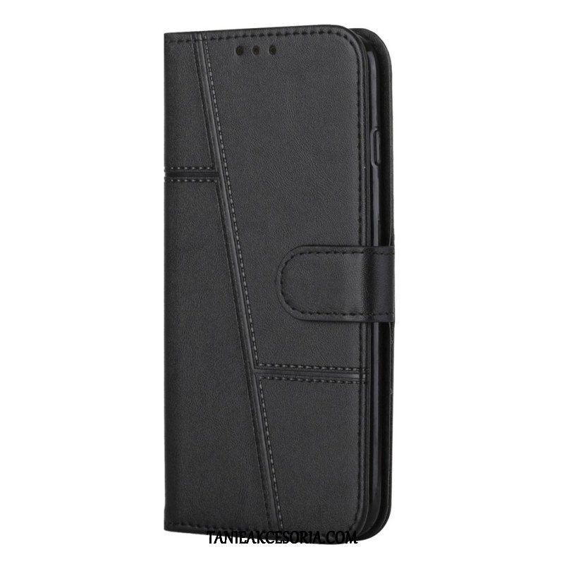 Etui Folio do Samsung Galaxy S23 5G z Łańcuch Paskowaty Geometryczny Skórzany Styl