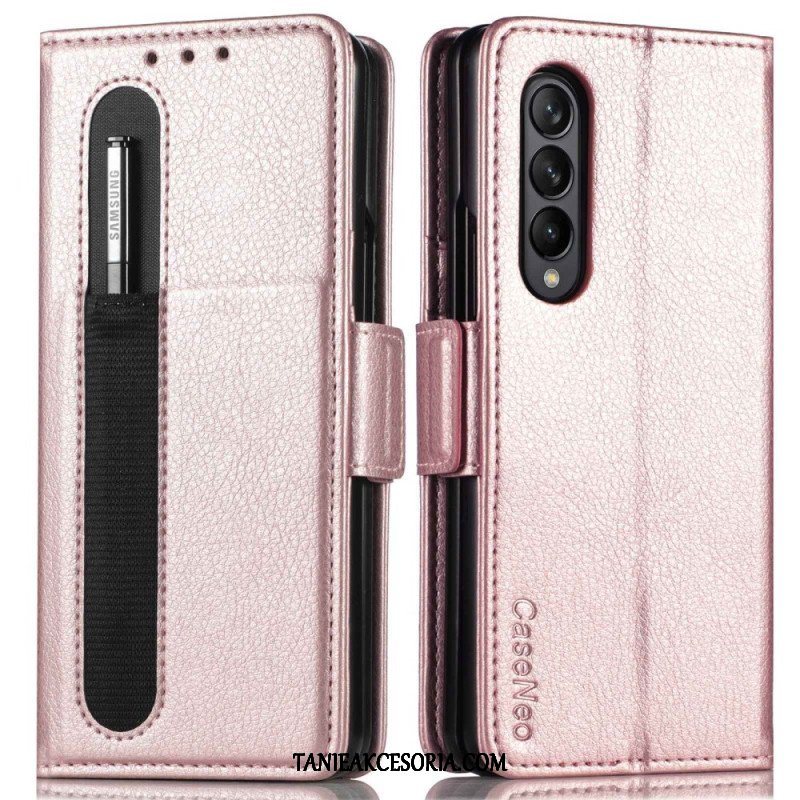 Etui Folio do Samsung Galaxy Z Fold 4 Otwór Na Długopis Liczi Ze Sztucznej Skóry Caseneo