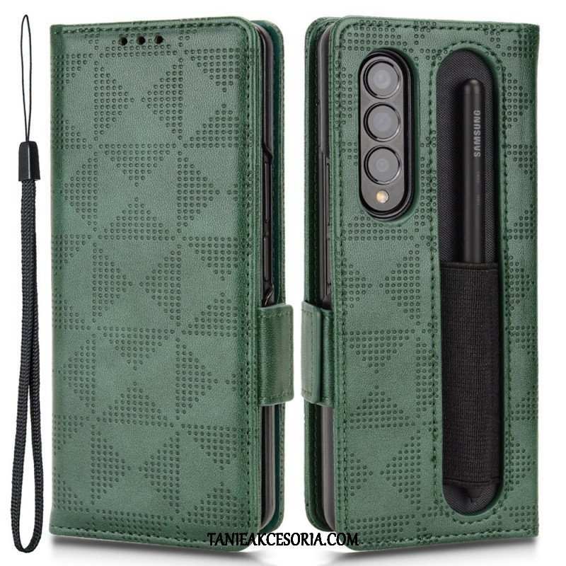 Etui Folio do Samsung Galaxy Z Fold 4 Wzór Perforowane Trójkąty Smycz